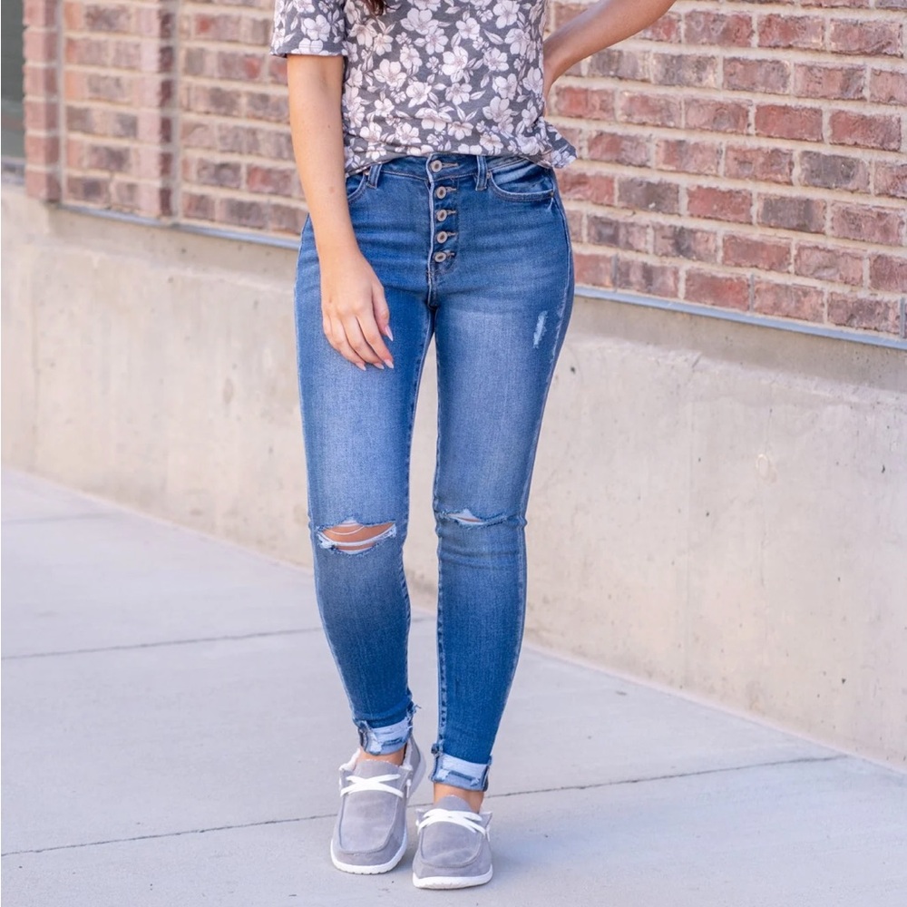 KanCan Button Fly Audrey High Rise Cuffed Ankle Skinny Jeans Size 11/29 x 29